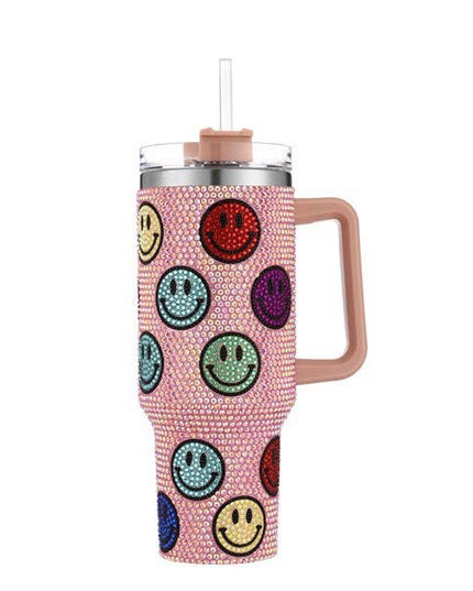 Full Rhinestone Colored Happy ☺ Themed Tumbler Cup
