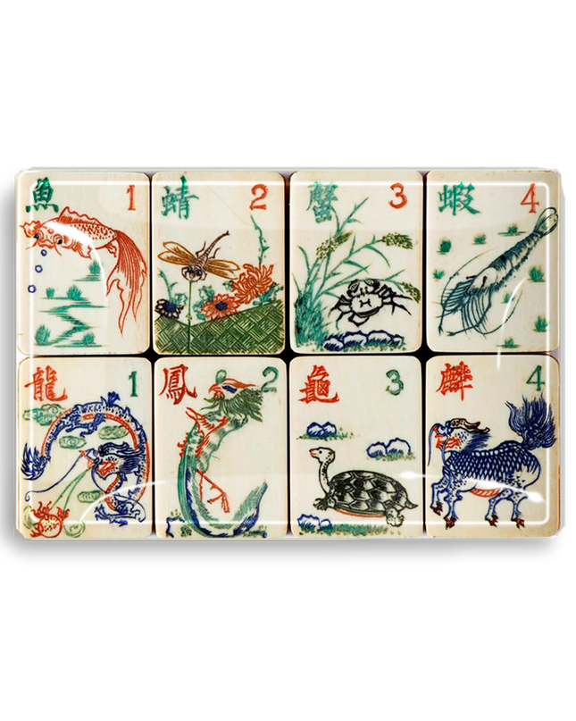 Mahjong #1 Decoupage Glass Tray