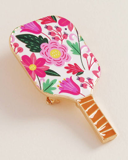 Enamel Striped Pickleball Paddle Pin Brooch
