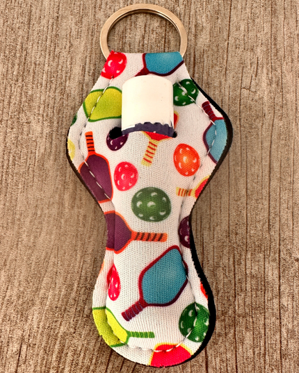 Chapstick Holder Keychain Pickleball Print