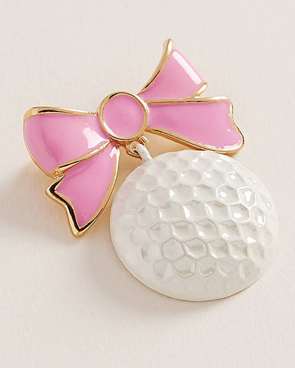 Pearl Enamel Tennis Ball Bow Pin Brooch