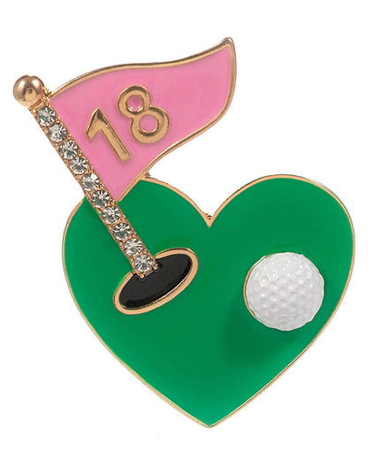 Enamel Rhinestone Accent Heat Shaped Golf Green Pin Brooch