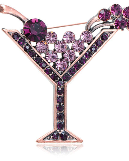 Copper Purple Cocktail Wine Cherry Glass Brooch Pin