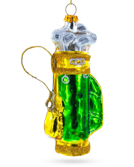 Golden Golf Bag Glass Ornament