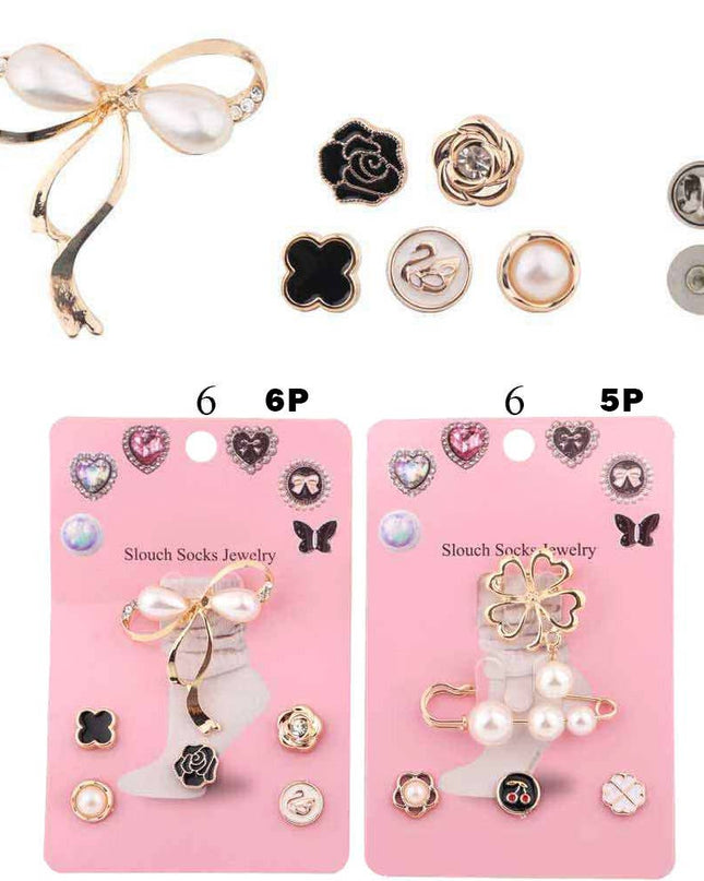 Pearl Bow Clover Flower Quatrefoil Shoe & Slouch Sock Charm Set
