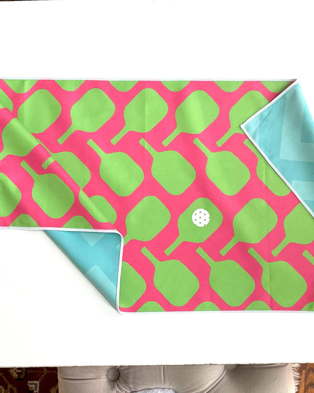 Green & Pink Pickleball Sport Towel