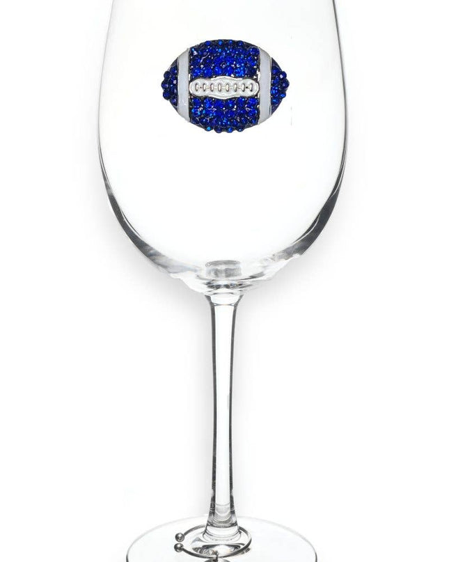Football Stemmed - Light Blue and White Wine Glass