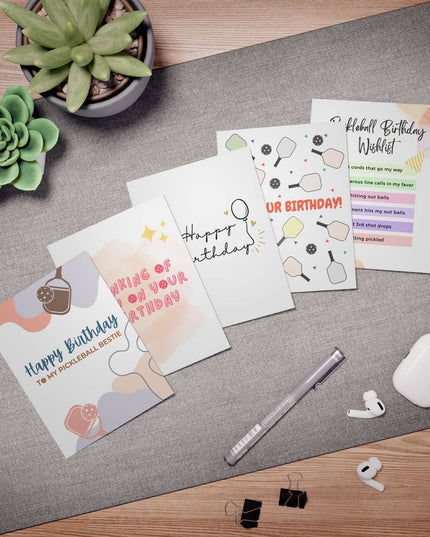 Pickleball Birthday Greeting Card Bundle Gift Set (Pack of 5)