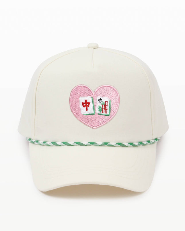 MAHJONG Heart Tiles Embroidered 5 Panel Hat with Rope