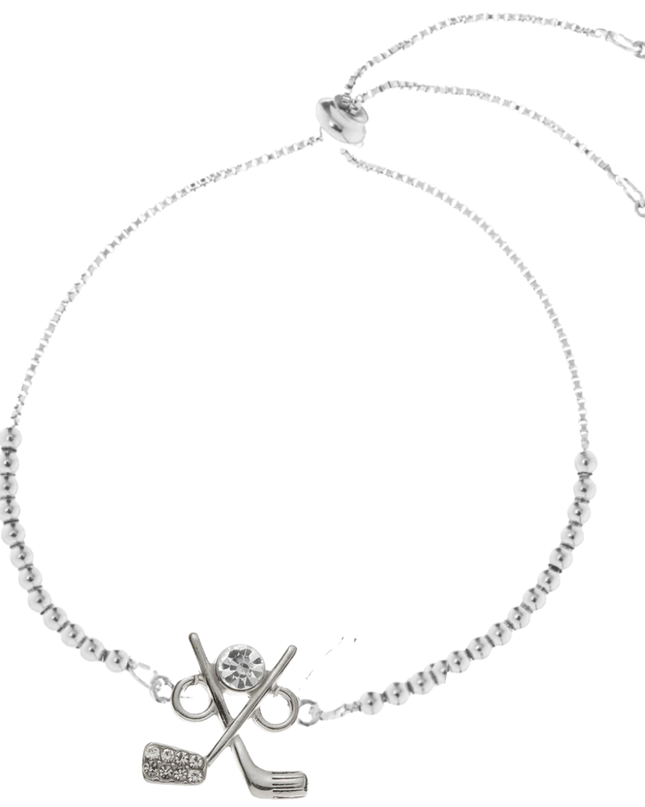 Golf Silver Beaded Charm Slider Bracelet