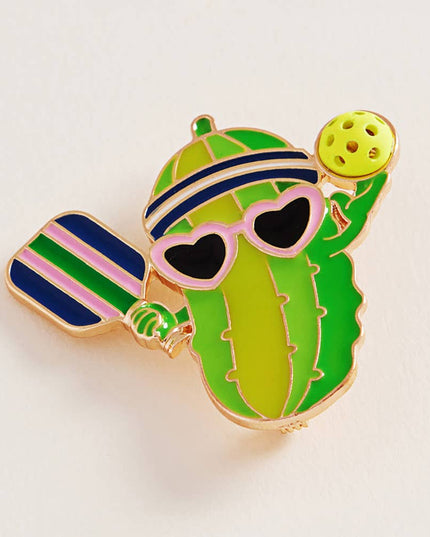 Enamel Funny Pickle Pickleball Player Pin Brooch