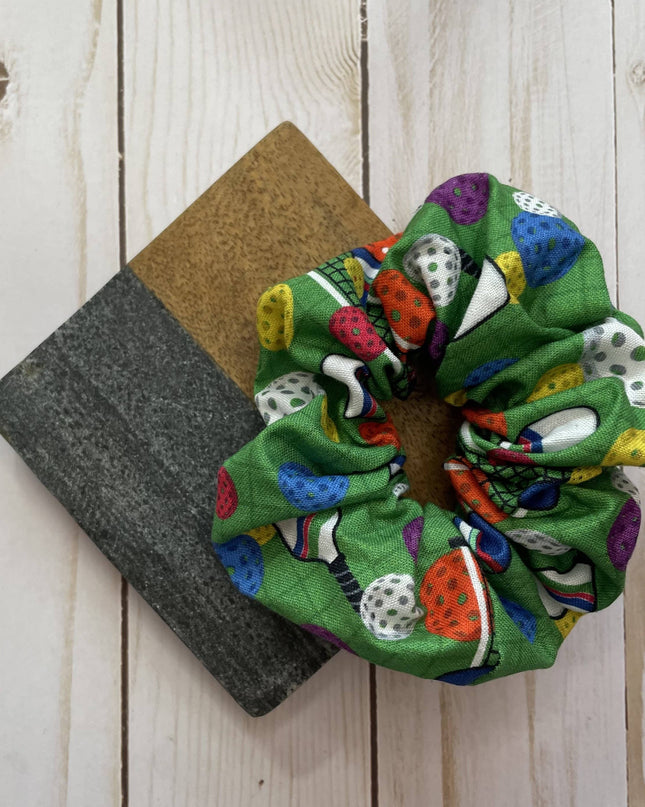 Green Pickleball Cotton Handmade Scrunchie