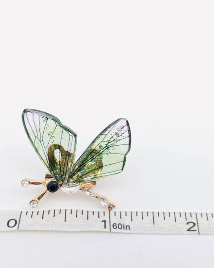 Resin Wings Rhinestone Butterfly Brooch