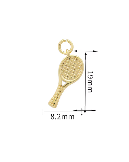 Simple Tennis Racket Charm ~ 18k Gold Plated Brass Charm