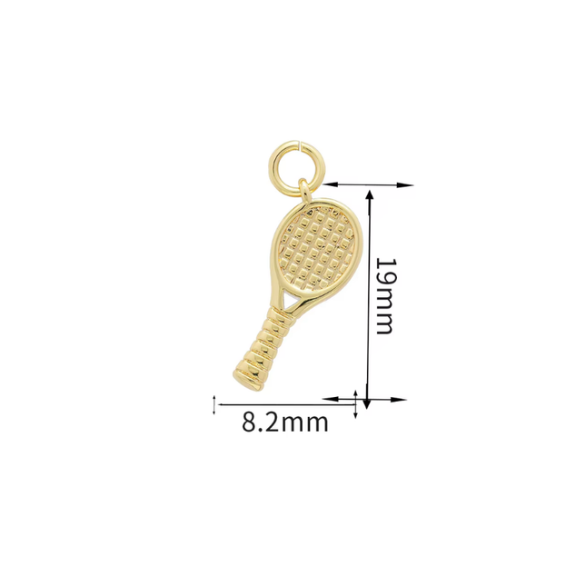 Simple Tennis Racket Charm ~ 18k Gold Plated Brass Charm