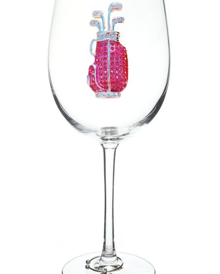 Golf Bag Jeweled Stemmed Wine Glass