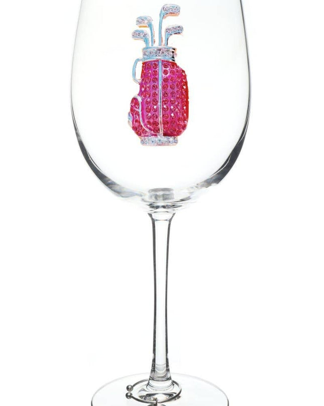 Golf Bag Jeweled Stemmed Wine Glass