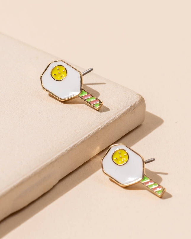 Enamel Pickleball 18K Gold Dip Stud Earring