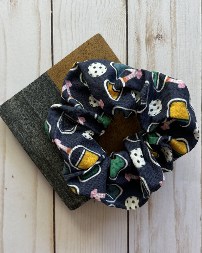 Navy Pickleball Cotton Handmade Scrunchie
