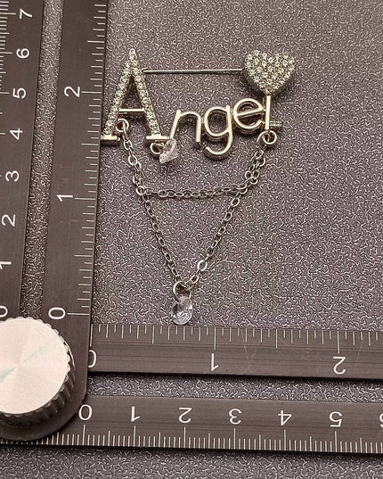 Angel Rhinestone Silver Color Brooch