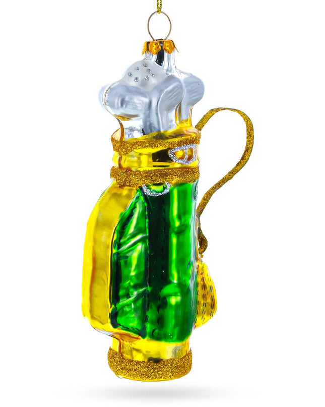 Golden Golf Bag Glass Ornament