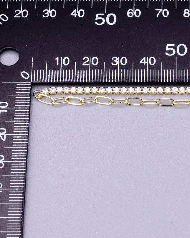 16K Gold Filled 2mm Half Tennis Half Paperclip 7 Inch Chain Bracelet | WA-1809 Clearance Pricing