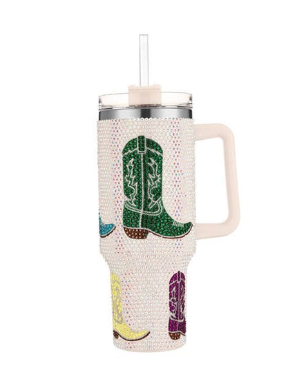 Full Rhinestone Western Boot Themed Tumbler Cup
