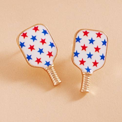 Pickleball Enamel American Flag Post Earrings