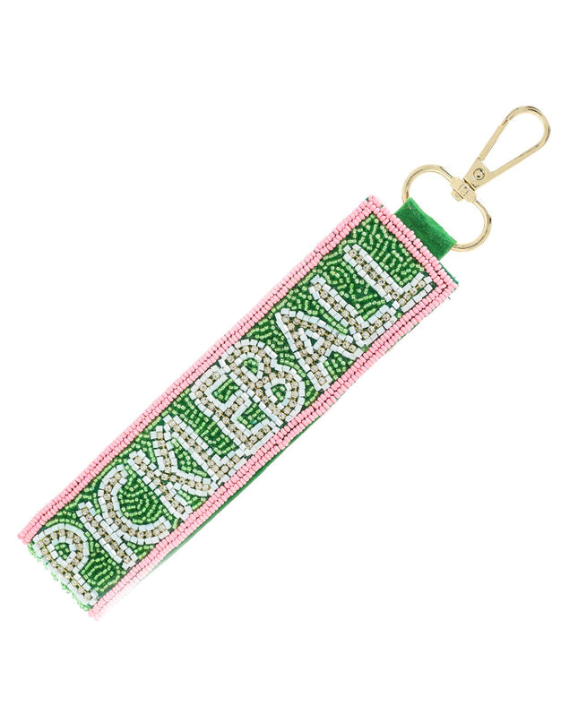 Pickleball Seed Beaded Rhinestone Keychain Green/Pink