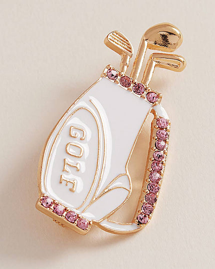 Enamel Rhinestone Accent Golf Bag Pin Brooch