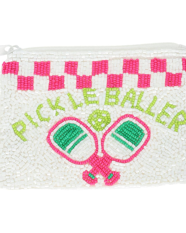 Pickle Baller Checkered Beaded Zipper Coin Bag