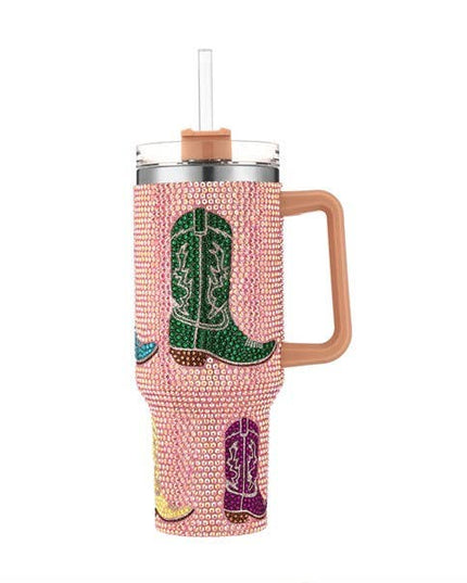 Full Rhinestone Western Boot Themed Tumbler Cup