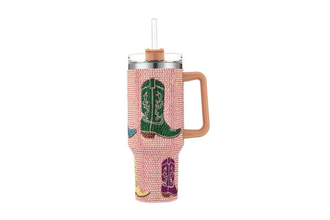 Full Rhinestone Western Boot Themed Tumbler Cup