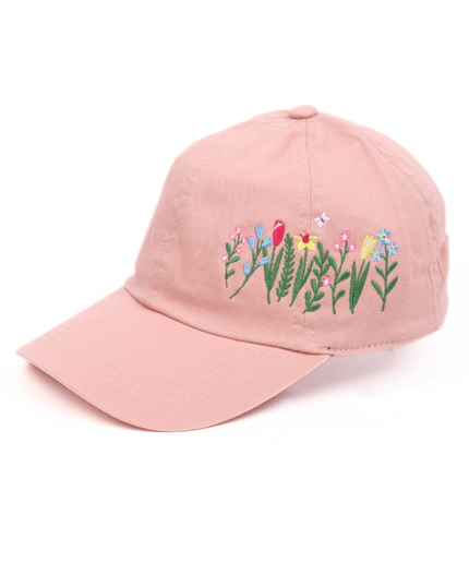 FLOWERS with butterfly Side Embroidered Baseball Cap