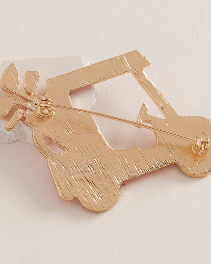 Enamel Rhinestone Accent Golf Cart Clubs Pin Brooch