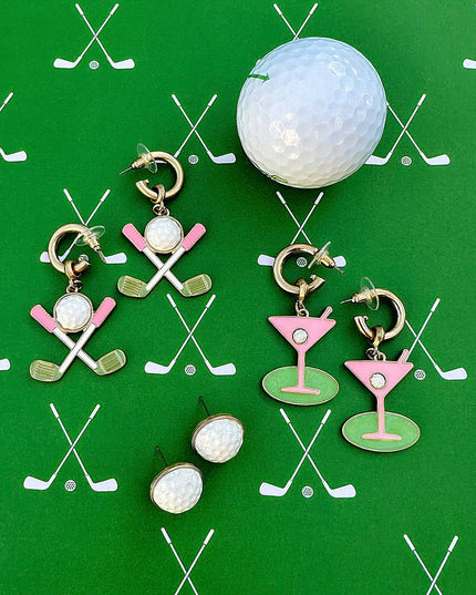 Country Club Martini Drop Hoop Earrings in Pink