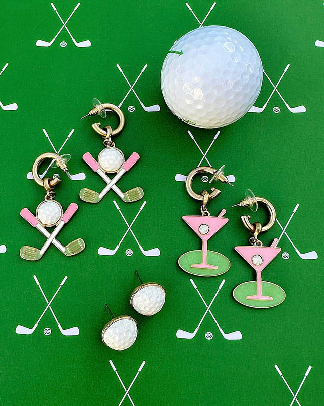 Country Club Martini Drop Hoop Earrings in Pink