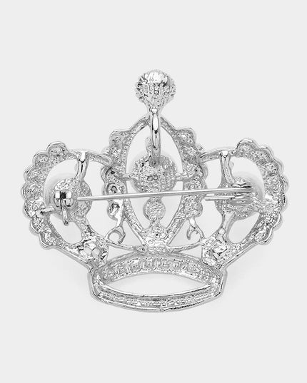 Stone / Pearl Paved Crown Pin Brooch