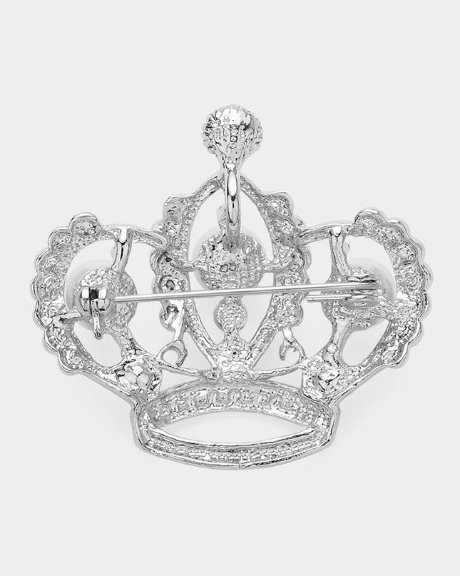 Stone / Pearl Paved Crown Pin Brooch