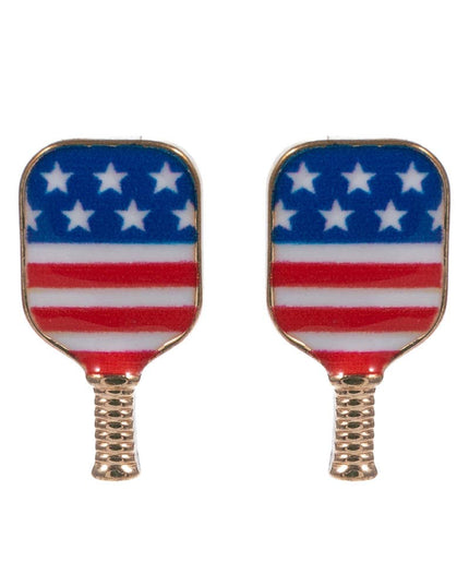 Pickleball Enamel American Flag Post Earrings