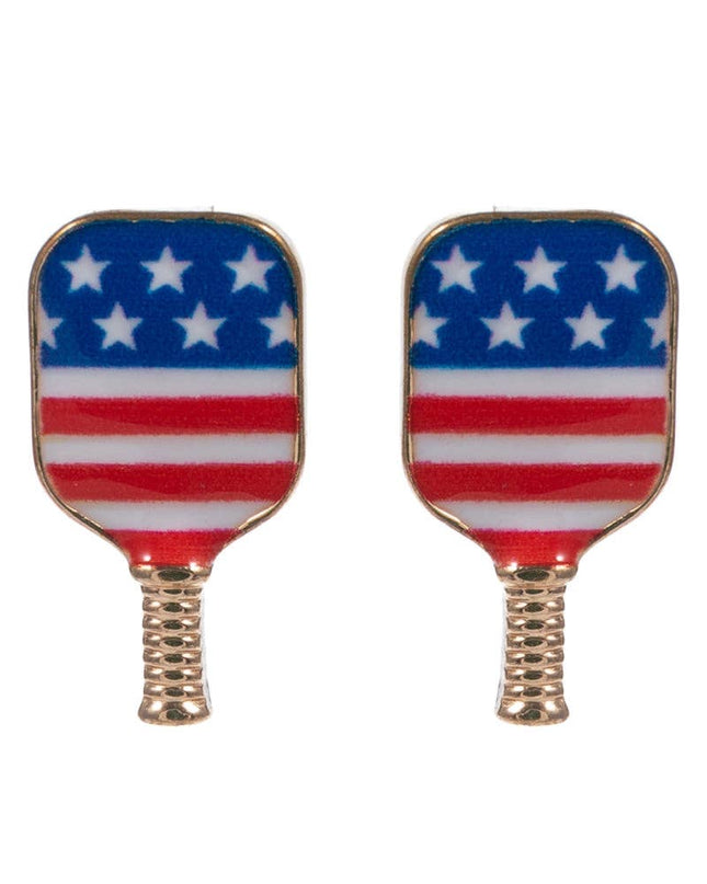 Pickleball Enamel American Flag Post Earrings