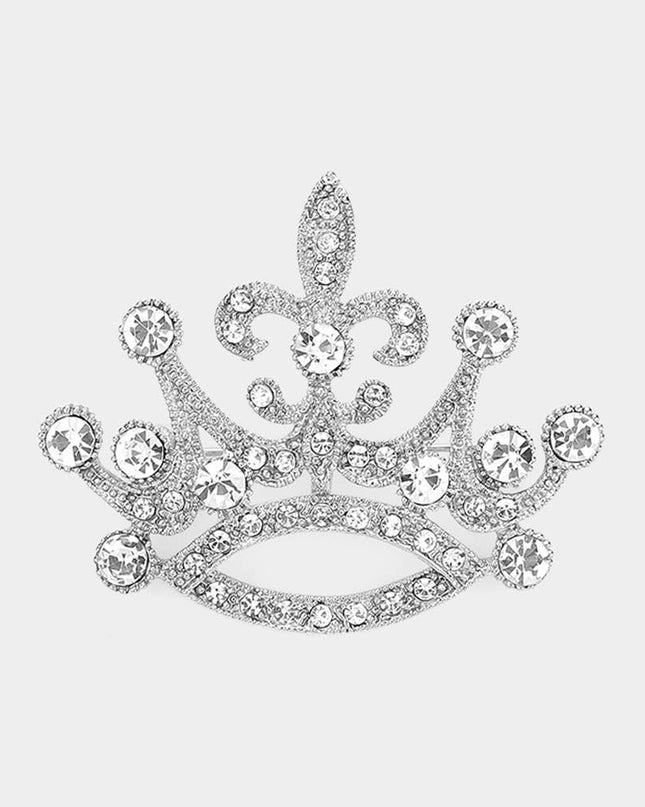 Rhinestone Embellished Crown Pin Brooch