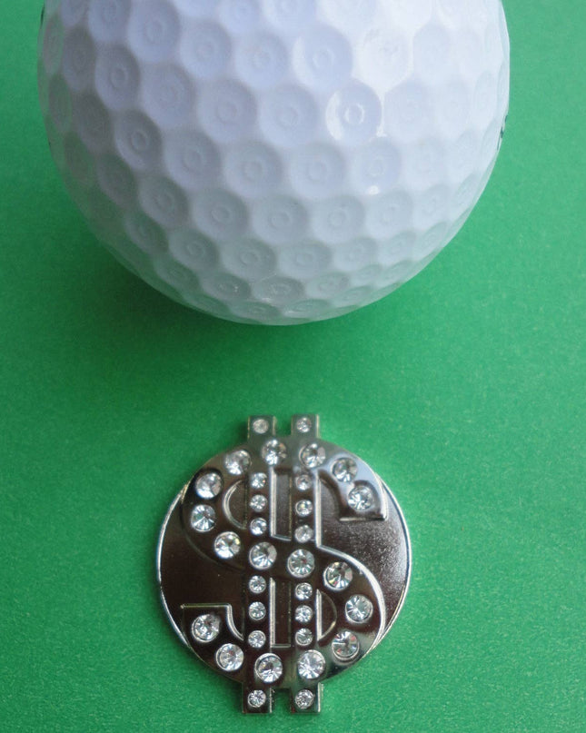 Dollar Sign Ball Marker with Clear Crystals
