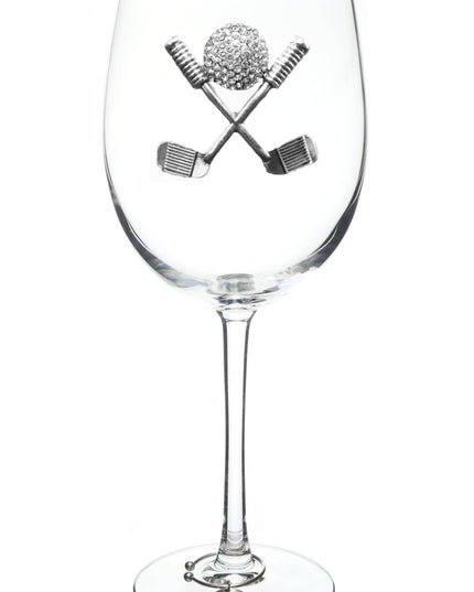 Golf Clubs and Ball Stemmed Wine Glass