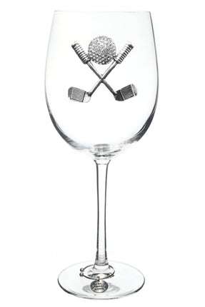 Golf Clubs and Ball Stemmed Wine Glass