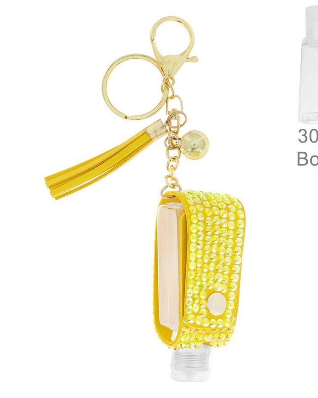 Rhinestone Hand Sanitizer Holder w/ Pickleball Charm & Tassel Keychain