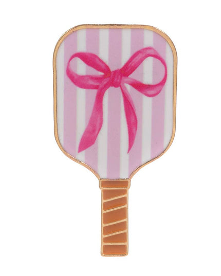 Enamel Striped Pickleball Paddle Pin Brooch