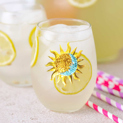 Sun and Moon Jeweled Stemless Wine Glass