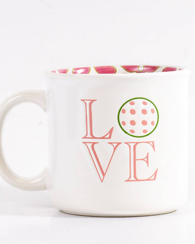 Pickleball Love Coffee Mug   White/Hot Pink/Green   14oz.