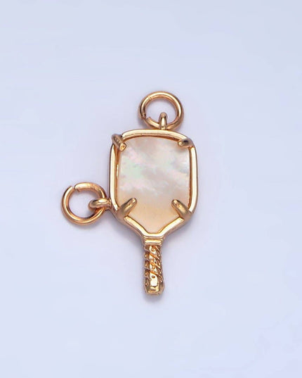 14K Gold Filled Shell Pearl Pickle Ball Sports Charm Connector | F135